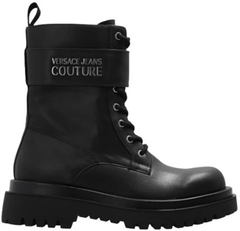 Versace Jeans Couture Zwarte platte schoenen met ritssluiting en klittenbandsluiting Versace Jeans Couture , Black , Dames - 39 EU