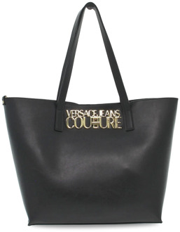 Versace Jeans Couture Zwarte Saffiano Tote Tas met Logo Slot Versace Jeans Couture , Black , Dames - ONE Size
