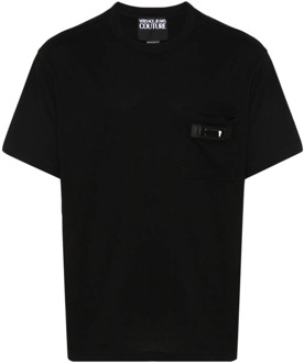 Versace Jeans Couture Zwarte T-shirts en Polos met Appliqué Logo Versace Jeans Couture , Black , Heren - 2Xl,Xl,L,M,S