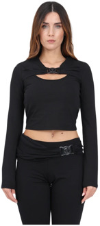 Versace Jeans Couture Zwarte T-shirts en Polos met V-Emblem Logo Versace Jeans Couture , Black , Dames - M,S