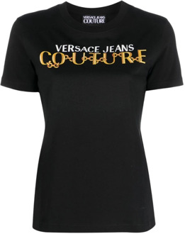 Versace Jeans Couture Zwarte T-shirts en Polos voor dames - Aw23 Collectie Versace Jeans Couture , Black , Dames - M,S