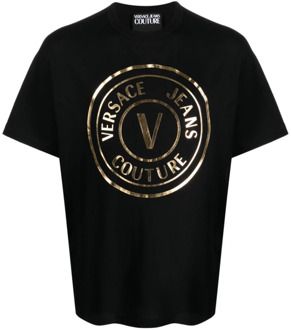 Versace Jeans Couture Zwarte T-shirts Polos Ss24 Versace Jeans Couture , Black , Heren - Xl,L,M,S