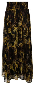 Versace Jeans Couture Zwarte Waterverf Couture Lange Rok Versace Jeans Couture , Multicolor , Dames - M,S,Xs