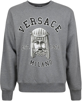 Versace Katoenen Crewneck Sweatshirt met Logo Detail Versace , Gray , Heren - Xl,L