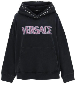 Versace Katoenen Logo Sweatshirt Versace , Black , Dames - 2XS