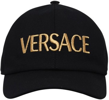 Versace Katoenen pet met geborduurd logo Versace , Black , Dames - 58 Cm,59 CM