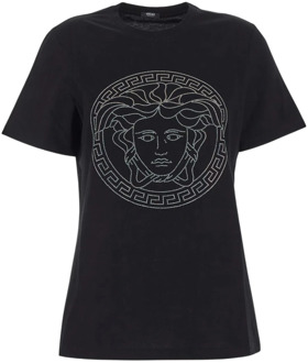 Versace Katoenen T-shirt met korte mouwen Versace , Black , Dames - S,Xs