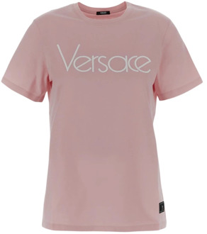 Versace Katoenen T-shirt met korte mouwen Versace , Pink , Dames - S,Xs,2Xs