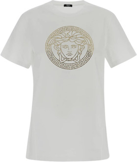 Versace Katoenen T-shirt met korte mouwen Versace , White , Dames - S,Xs,2Xs