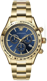 Versace Klassiek Goud Chrono Blauw Wijzerplaat Horloge Versace , Multicolor , Heren - ONE Size