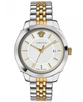Versace Klassiek icoon Zilver Goud Staal Witte Wijzerplaat Horloge Versace , Gray , Heren - ONE Size
