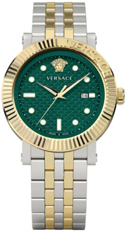 Versace Klassiek Roestvrij Stalen Horloge Groene Wijzerplaat Versace , Gray , Heren - ONE Size