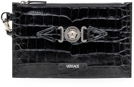 Versace Leren clutch tas met krokodilleneffect Versace , Black , Heren - ONE Size