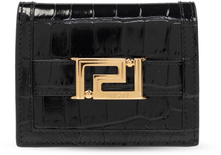 Versace Leren portemonnee met logo Versace , Black , Dames - ONE Size