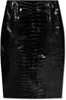 Versace Leren rok met krokodilleneffect Versace , Black , Dames - S,Xs,2Xs