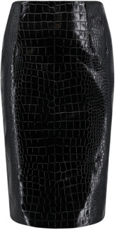 Versace Leren rok met krokodillenprint Versace , Black , Dames - S