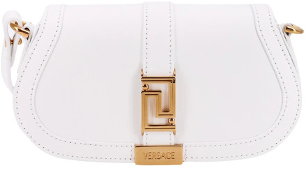 Versace Leren schoudertas met La Greca detail Versace , White , Dames - ONE Size