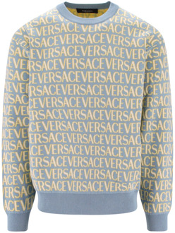 Versace Logo Ontwerp Katoenen Crew-Neck Sweatshirt Versace , Blue , Heren - Xl,L