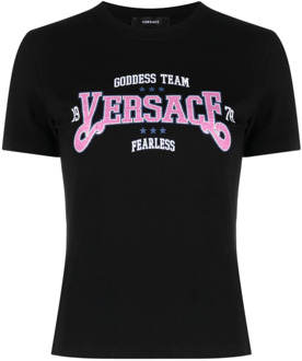 Versace Logo-print T-shirt met slogan Versace , Multicolor , Dames - Xs,2Xs