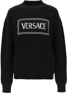 Versace Logo Wollen Trui Versace , Black , Dames - Xs,2Xs