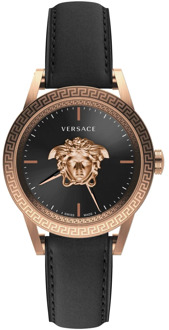 Versace Luxe Zwart Leren Herenhorloge Versace , Pink , Heren - ONE Size