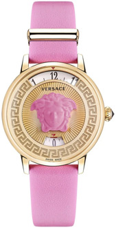 Versace Medusa Icon Leren Horloge Roze Goud Versace , Pink , Dames - ONE Size
