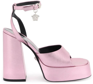 Versace Metallic Leren Sandalen Versace , Pink , Dames - 37 Eu,40 Eu,38 EU