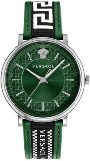 Versace Militair Groene Wijzerplaat Leren Horloge Versace , Multicolor , Heren - ONE Size