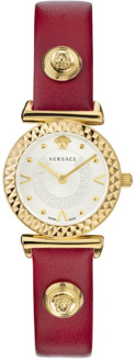 Versace Mini Vanity Leren Horloge Rood Goud Versace , Multicolor , Dames - ONE Size