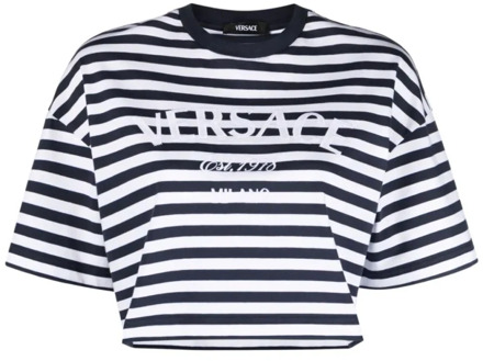 Versace Nautische Strepen Logo Cropped T-Shirt Versace , Multicolor , Dames - XS