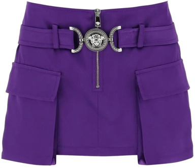 Versace Paarse Satijnen Rok met Cargo Zakken Versace , Purple , Dames - S,Xs