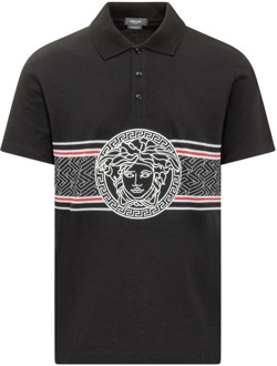 Versace Polo shirt met klassieke kraag en Medusa logo Versace , Black , Heren - L,M,S