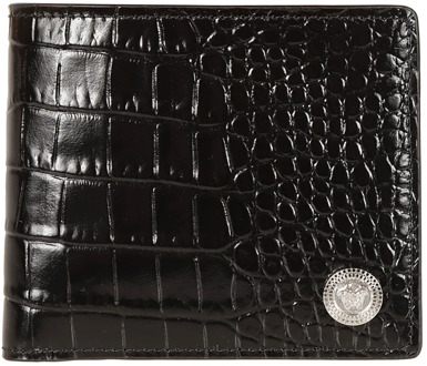 Versace Portemonnee met muntvak van kalfsleer met krokodillenprint Versace , Black , Heren - ONE Size
