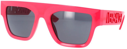 Versace Rechthoekige zonnebril met donkergrijze lens en fuchsia montuur Versace , Pink , Unisex - 53 MM