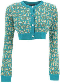 Versace Repeat JAC Gebreide Cardigan Versace , Blue , Dames - S,Xs