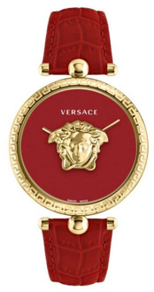 Versace Rood en Goud Palazzo Leren Horloge Versace , Yellow , Dames - ONE Size