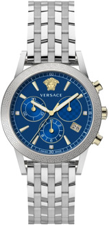 Versace Sport Tech Roestvrij Staal Blauw Wijzerplaat Horloge Versace , Gray , Heren - ONE Size
