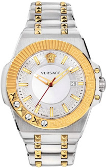 Versace Stalen Quartz Horloge, Zilveren Kast Versace , Gray , Heren - ONE Size