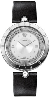 Versace Stijlvol Dames Leren Horloge, Quartz, Zwart Versace , Gray , Dames - ONE Size