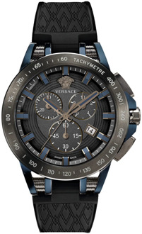 Versace Stijlvol Quartz Horloge, Grijze Kast, Zwarte Siliconen Band Versace , Gray , Heren - ONE Size