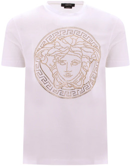 Versace Stijlvol Wit Katoenen T-Shirt met Maxi Logo Medusa Versace , White , Heren