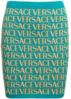 Versace Stretch Hoge Taille Mini Rok Versace , Blue , Dames - S,Xs