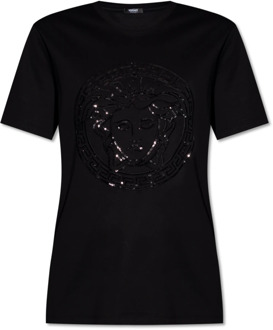 Versace T-shirt met logo Versace , Black , Dames - S,2Xs,3Xs
