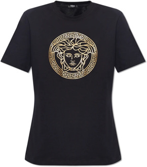 Versace T-shirt met logo Versace , Black , Dames - S,Xs,2Xs