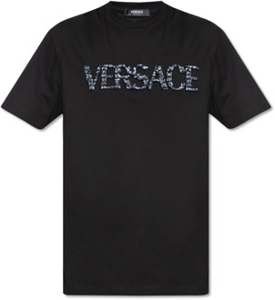 Versace T-shirt met logo Versace , Black , Heren - M,S