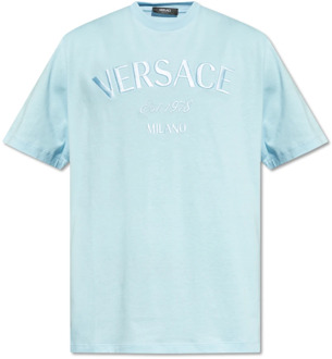 Versace T-shirt met logo Versace , Blue , Heren - 2Xl,Xl,L,S