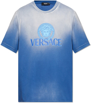 Versace T-shirt met logo Versace , Blue , Heren - Xl,L,M,S
