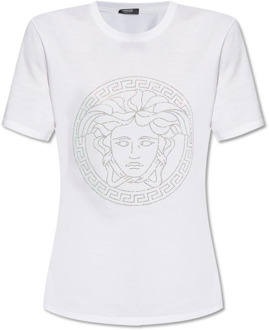 Versace T-shirt met logo Versace , White , Dames - S,Xs,2Xs,3Xs