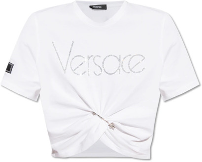 Versace T-shirt met logo Versace , White , Dames - S,Xs,2Xs