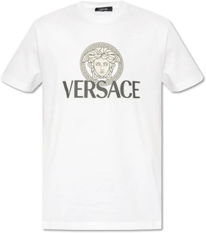 Versace T-shirt met logo Versace , White , Heren - Xl,L,M
